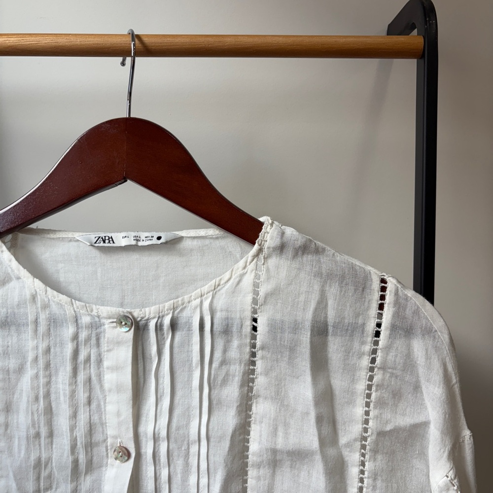Zara Cream Textured Button-Up Top